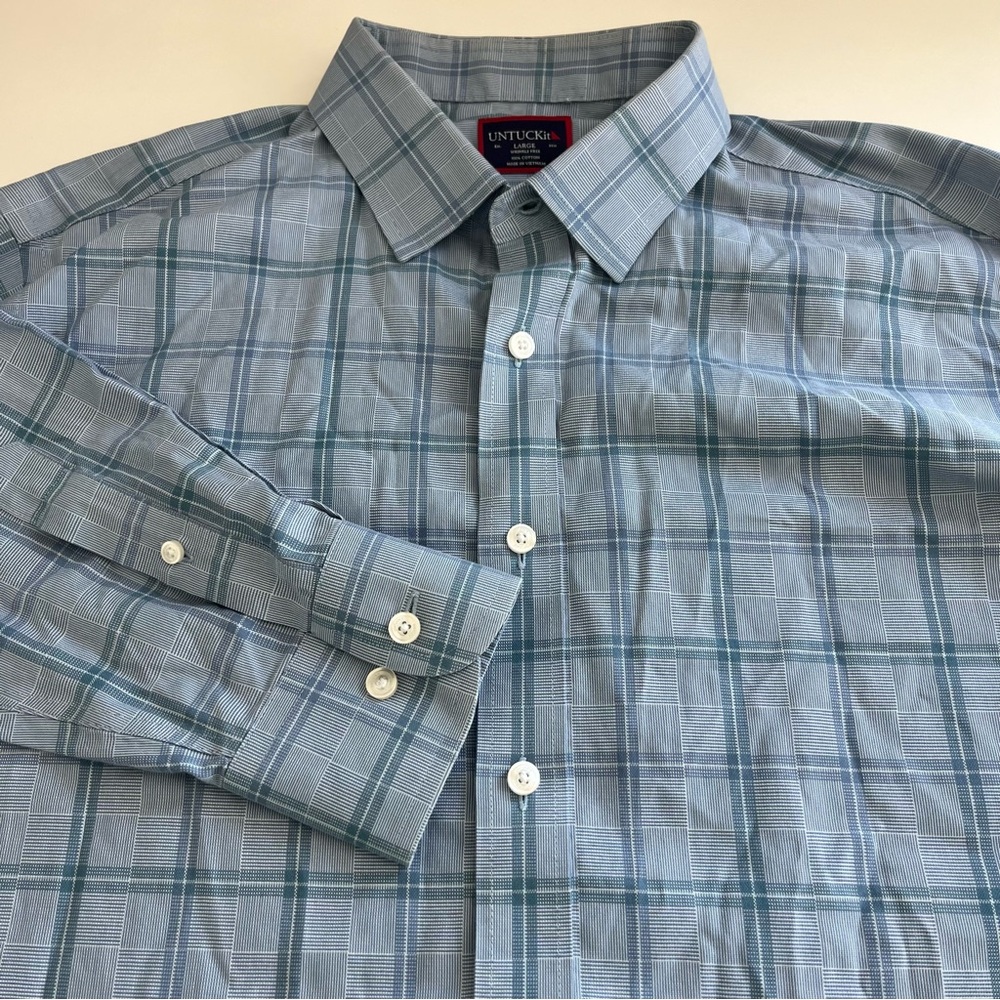 UNTUCKit Men’s Rodano Blue Check Long Sleeve Button Down large‎